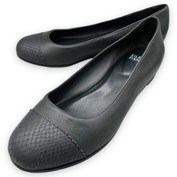 4 for $40 SALE! Eileen Fisher Leather Round Toe Ballet Flats, Black, Size 7 - Picture 2 of 9